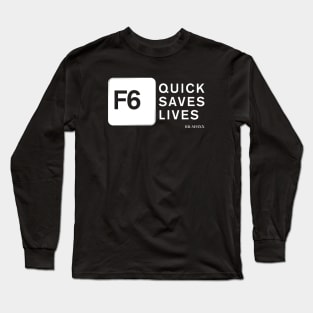 Official ROCKY ROCKHEAD Merch - F6 Quicksaves Lives (White) Long Sleeve T-Shirt